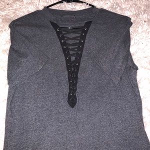 Short sleeve shirt with tied v neck